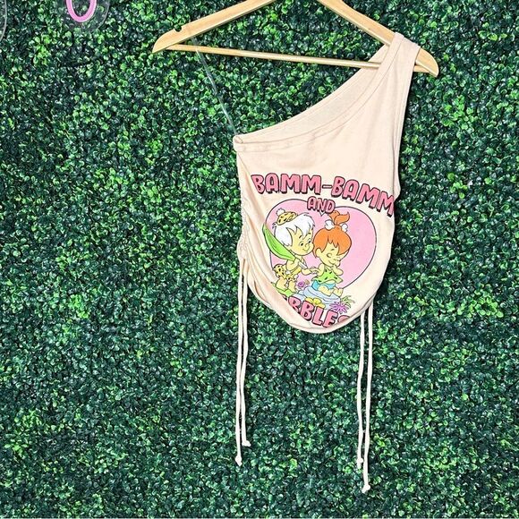 Flintstones Bamm Bamm Pebbles Graphic One Shoulder Top Sz S - Picture 2 of 5